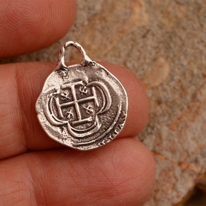 Pirate Treasure Charm in Sterling Silver, Reproduction Coin, Spanish Reale, Dated 1714, SS-964
