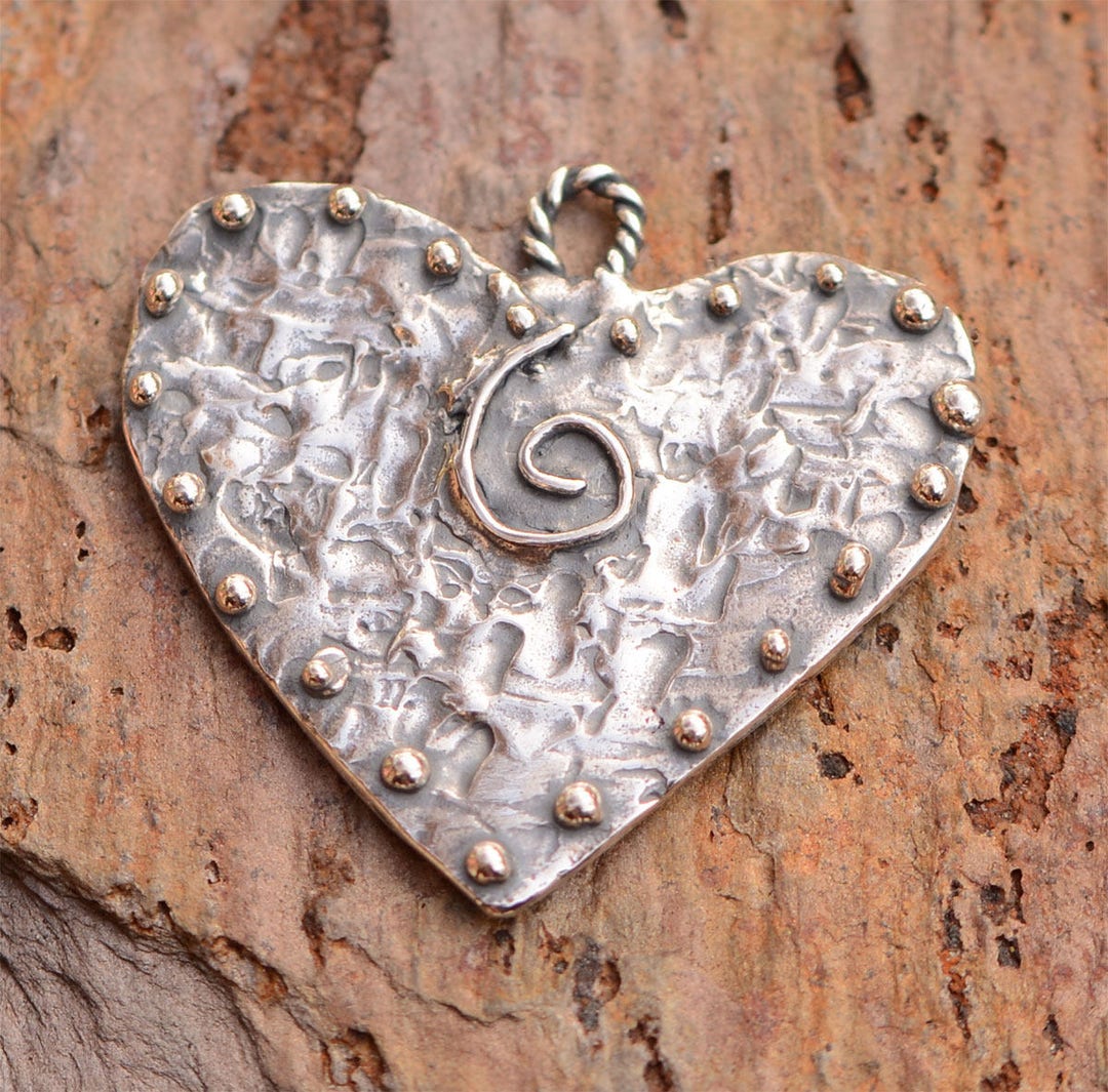 Spiral Heart Artisan Sterling Silver Pendant, H-624 - Etsy 日本
