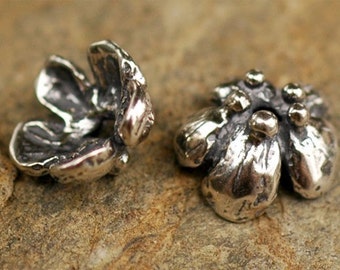 Peony Bead Caps in Sterling Silver, PX290 (Set of 2)