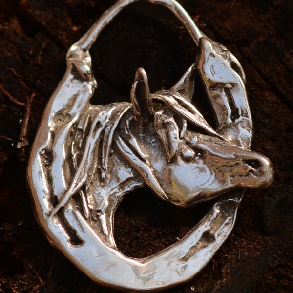 Horse on Horseshoe Pendant in Sterling Silver