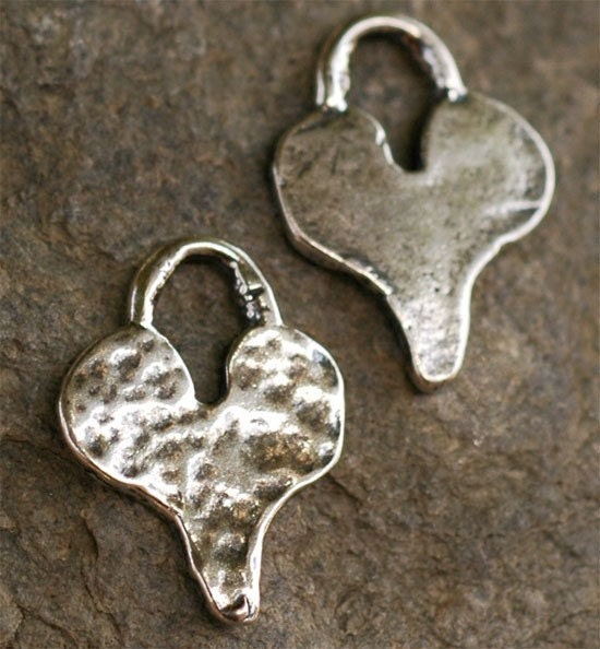 Hammered Heart Charms in Sterling Silver (Set of TWO)