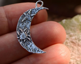 Moon with Sun and Star Charm, Sterling Silver , CatD-913