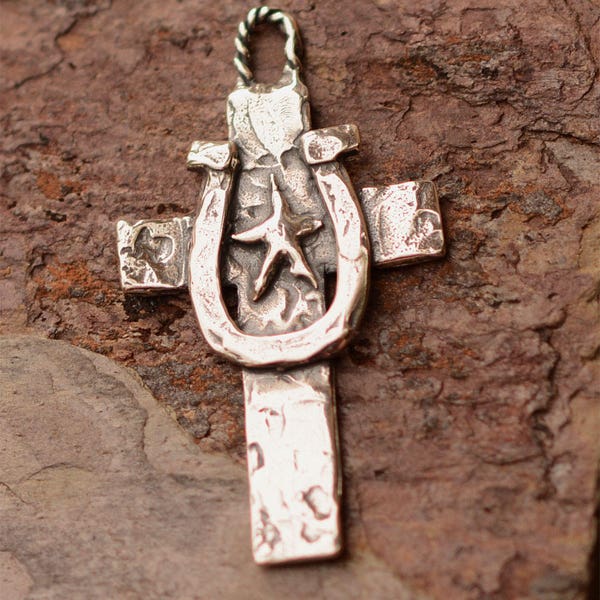 Horseshoe and Star Cross, Sterling Silver Southwest Cross, R-689, S/1