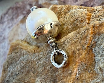 12mm Pearl Pendant,  Wire Wrapped with Sterling Silver Artisan Bead Cap