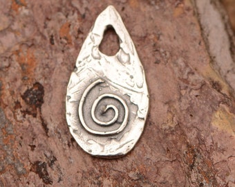 Artisan Teardrop Charm // Sterling Silver Rain Drop with Spiral // CatD-508 (ONE)