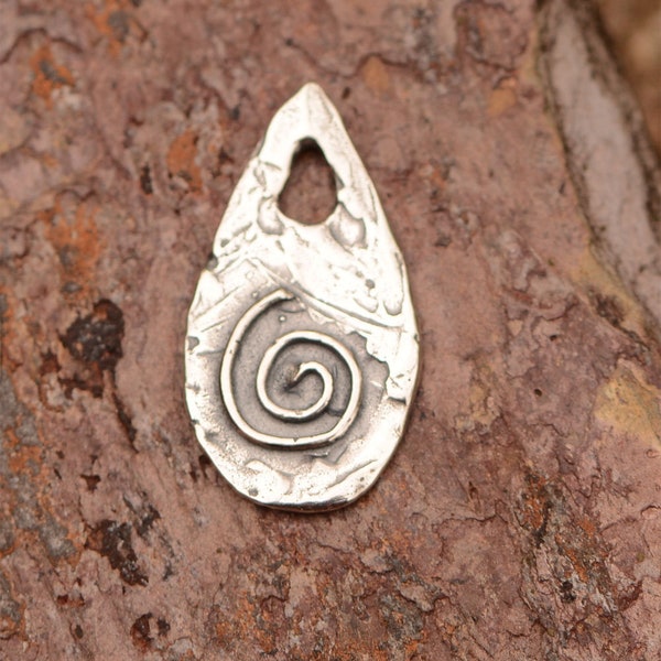 Artisan Teardrop Charm // Sterling Silver Rain Drop with Spiral // CatD-508 (ONE)