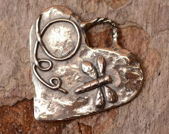Dragonfly on Heart Charm in Sterling Silver, SS-669