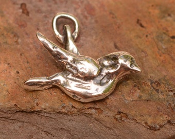 Sterling Siver Bird Charm // Rustic Blue Bird Charms
