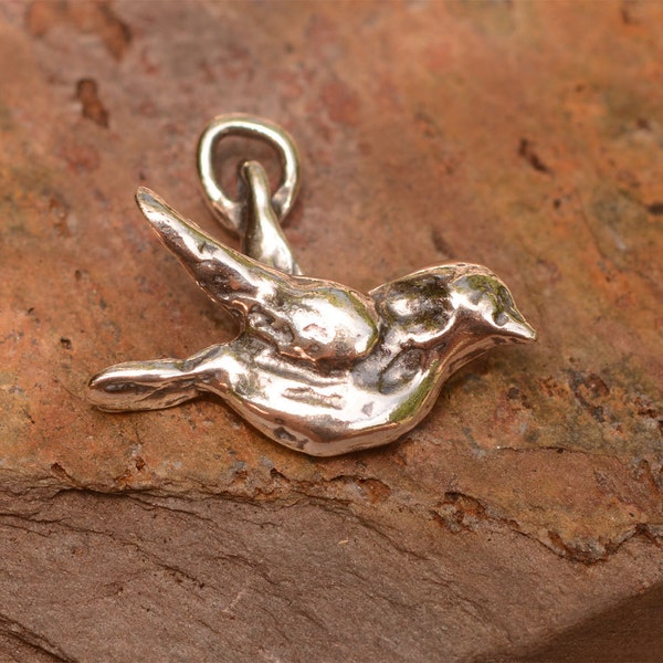 Sterling Siver Bird Charm // Rustic Blue Bird Charms