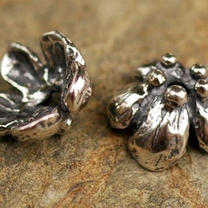 Flower Bead Caps in Sterling Silver, Artisan Jewelry Peony Beadcaps (Set of 6)