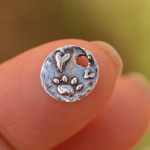 Tiny Paw Print with Heart Charm in Sterling Silver, SS-1107