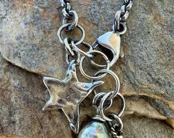 Dancing Star Rolo Chain Bracelet Sterling Silver, Adjustsble with Lobster Clasp, HF-895