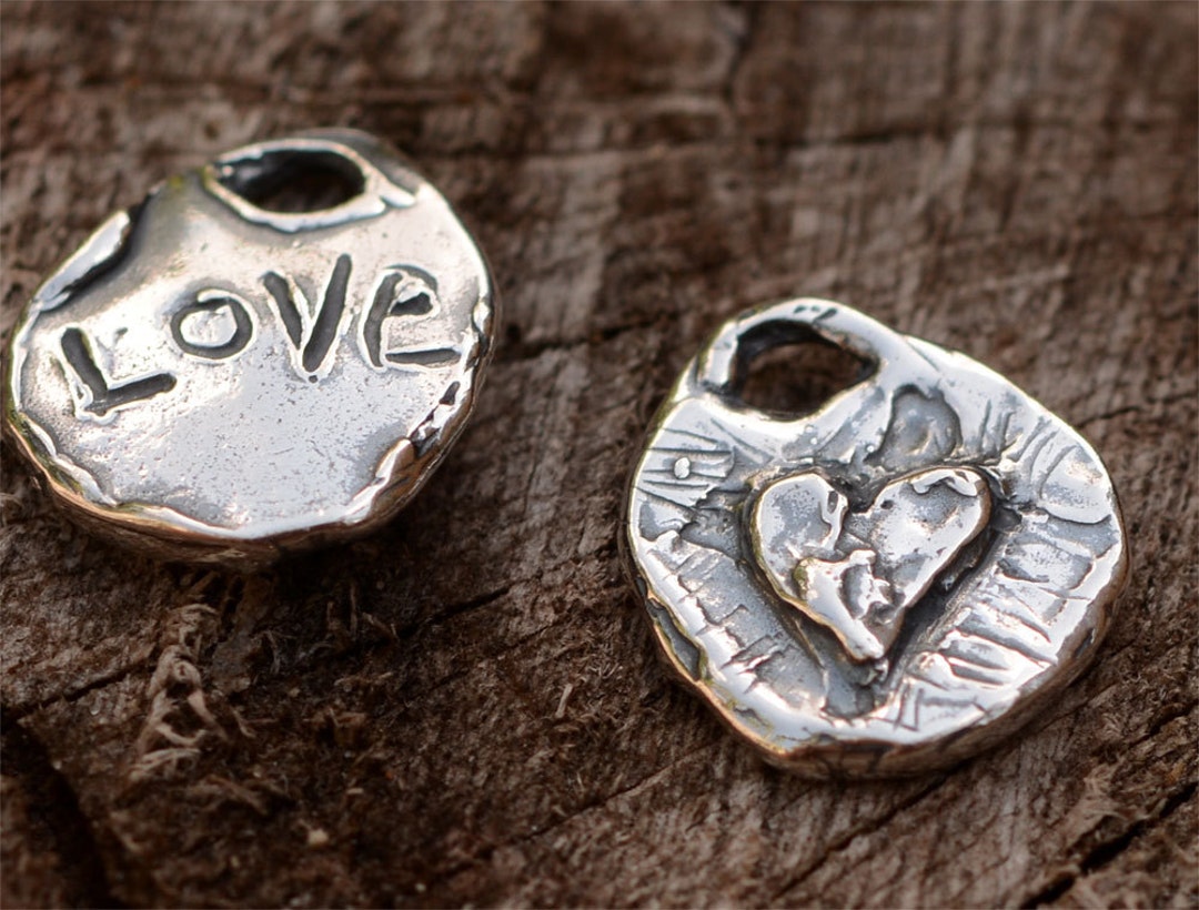 Rustic Sterling Silver Heart Charm Etched Love on Back, Catd-452 ONE - Etsy