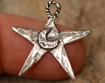 Star with Moon Charm in Sterling Silver, SS-890 (ONE)