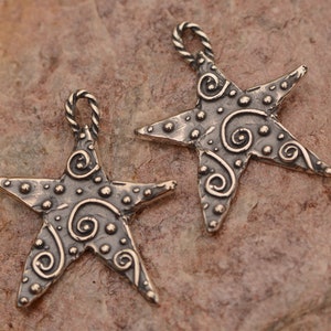 Silver Star Charm, Artisan Sterling Silver Star with Spirals, CatD-798 ONE image 2