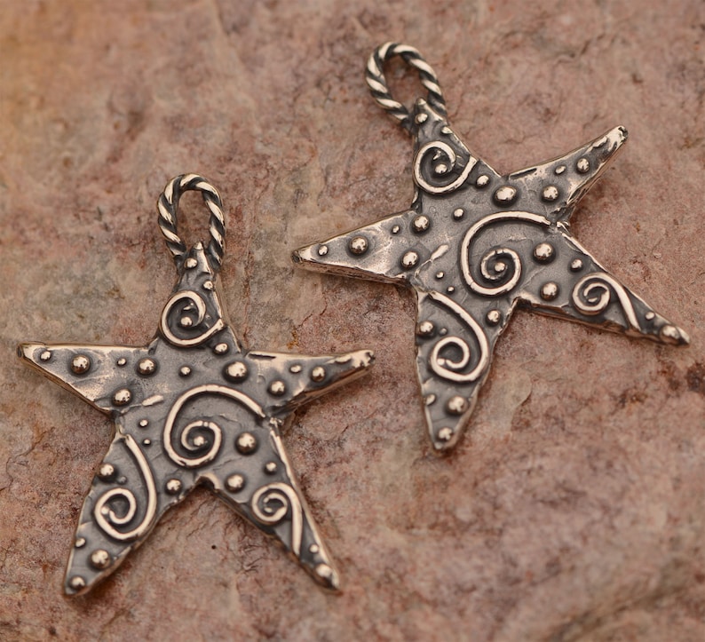 Silver Star Charm, Artisan Sterling Silver Star with Spirals, CatD-798 ONE image 2