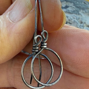 Earring Hooks with Front Facing Loop, Sterling Silver, Hand Finished Patina (PAIR)