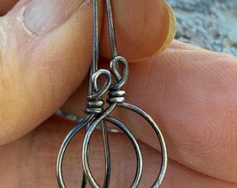 Earring Hooks with Front Facing Loop, Sterling Silver, Hand Finished Patina (PAIR)