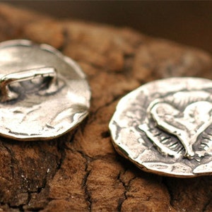 Artisan Heart on Circle Button in Sterling Silver, CatD-44, Heart Button, Artisan Made Buttons image 2