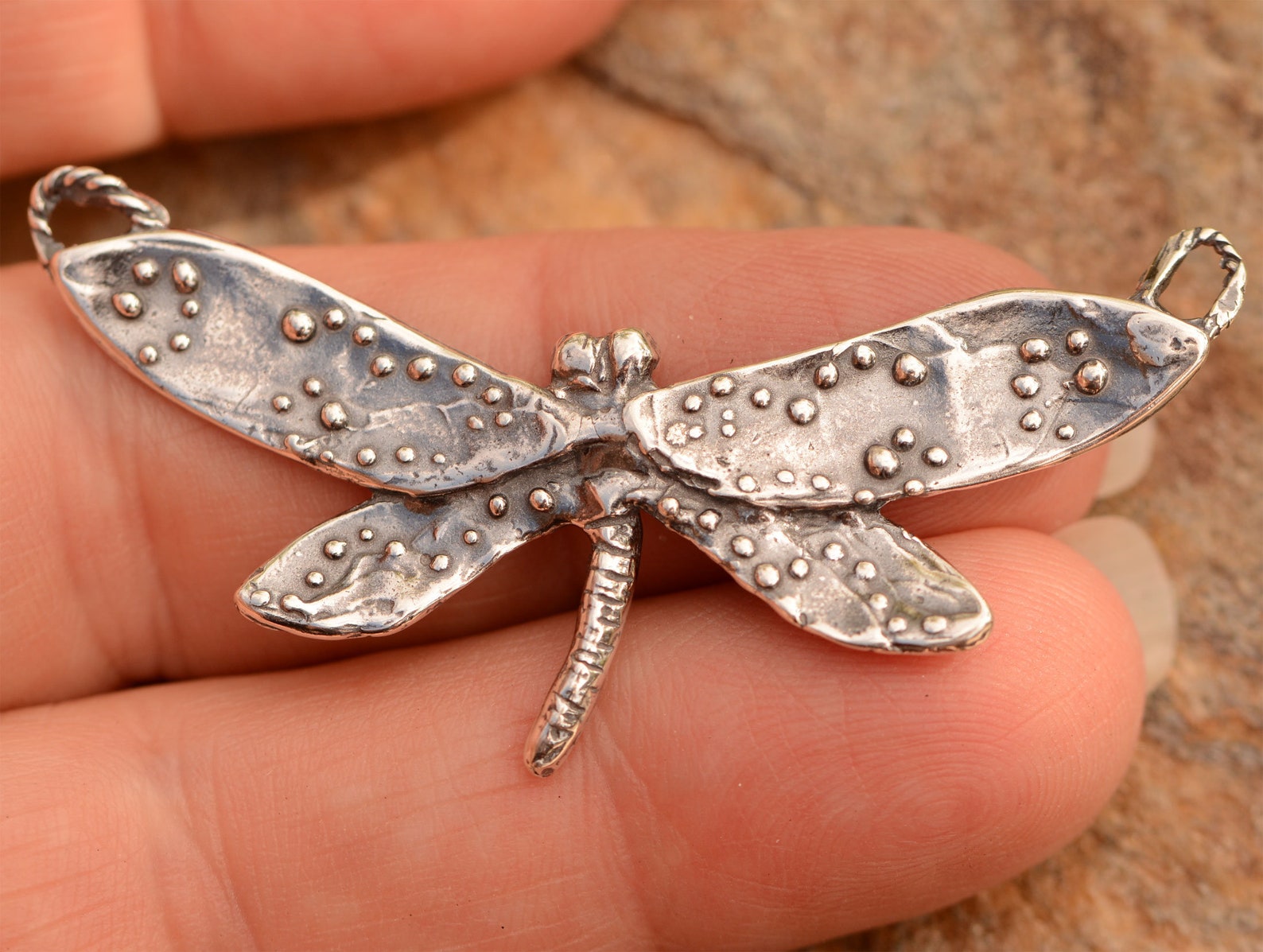Sterling Silver Dragonfly Pendant Artisan Embellished Etsy Canada
