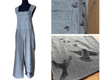 Size S/M - Ravens and their Kin - One of a Kind Painted Bib Overalls