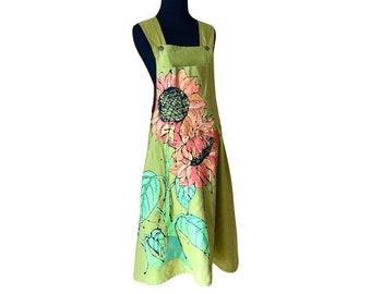 Size Medium Sunflower Bib Dress - One of a Kind Handpainted Bib Dress