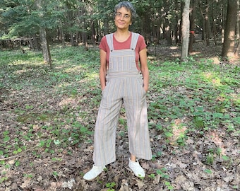 Size 3X - Wide Leg Summer Bib Overalls in Desert Sun Stripes - Fair Trade Collaborated Clothing - womens jumpsuits and rompers