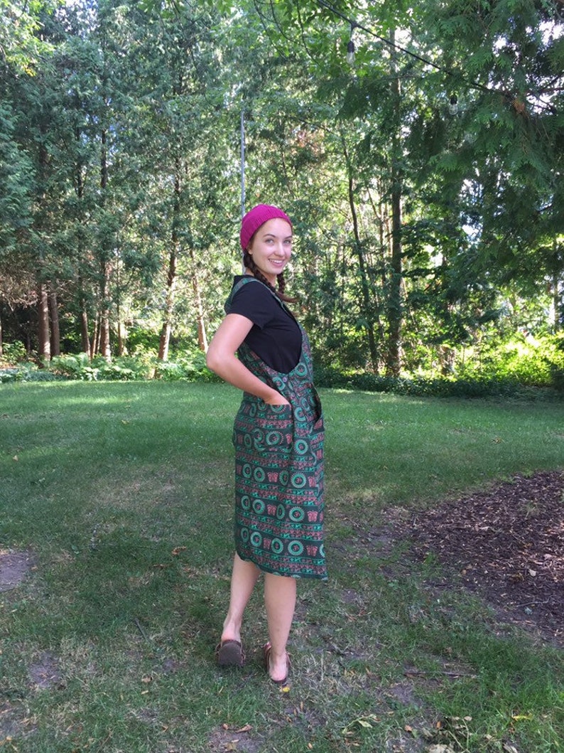 Bib Jumper with Om Print Cotton Bib Overall skirt for Yogis! Green Om-erall Dress