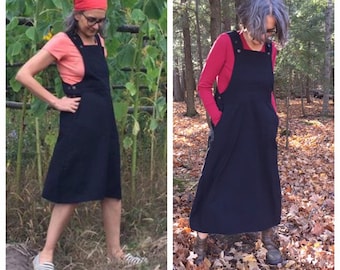 black overall skirt dress