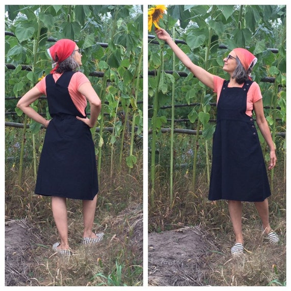black bib overall dress