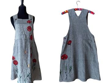 P is for Poppy - Hand Painted Bib Dress - Knee Length Bib dress