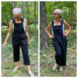 Black Bib Overalls - woven cotton, Cropped Leg Romper, XS to 3X