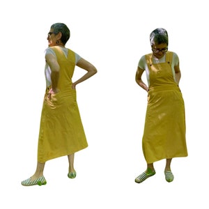 Sizes S-XL - Mango Yellow Bib Dress - Maxi Length Jumper with Mid to low calf length Skirt