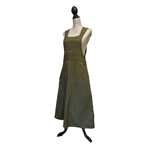 XS-4X - Tweedy Olive Green Maxi Bib Dress made with gorgeous hand woven Fair Trade cotton