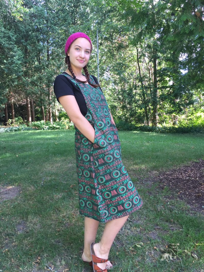 Bib Jumper with Om Print Cotton Bib Overall skirt for Yogis! Green Om-erall Dress