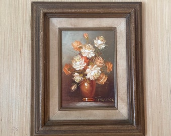 Framed Vintage Painting - Oil Painting Flowers in Vase