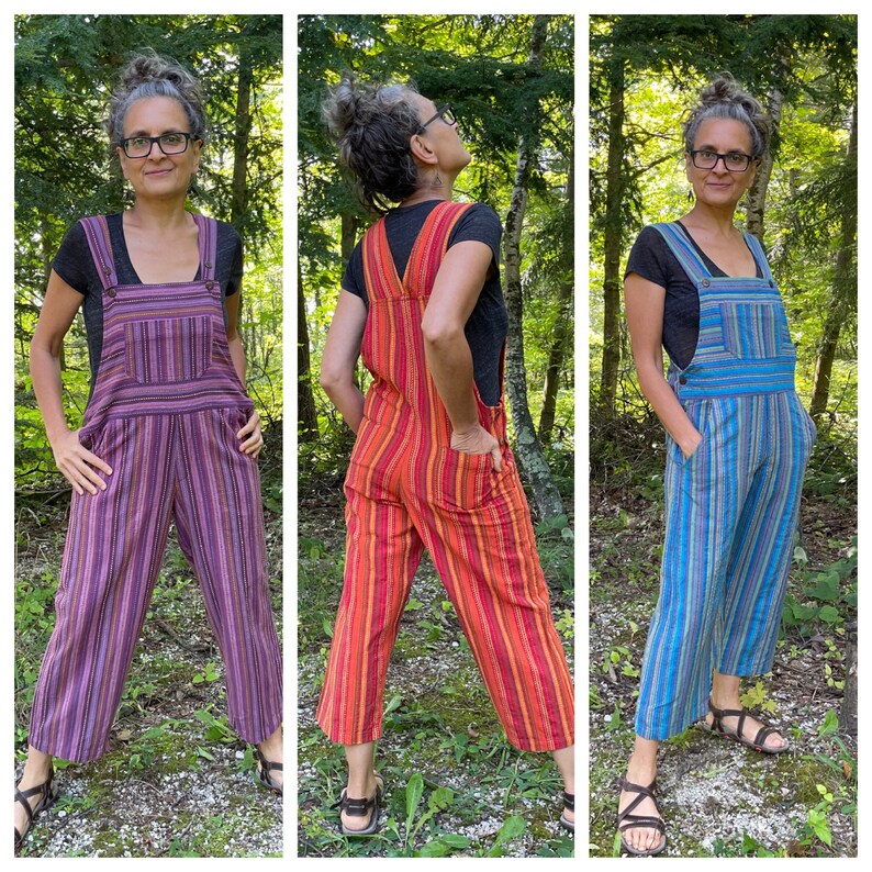 Colorful Bib Overalls in Embroidered Stripes cropped bib Etsy