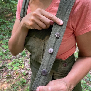 Sizes XS-XL Olive Green Bib Overalls full length in fair trade woven cotton image 6