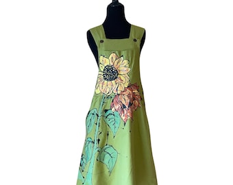 Size Small - Sunflower Bib Dress - One of a Kind Handpainted Bib Dress