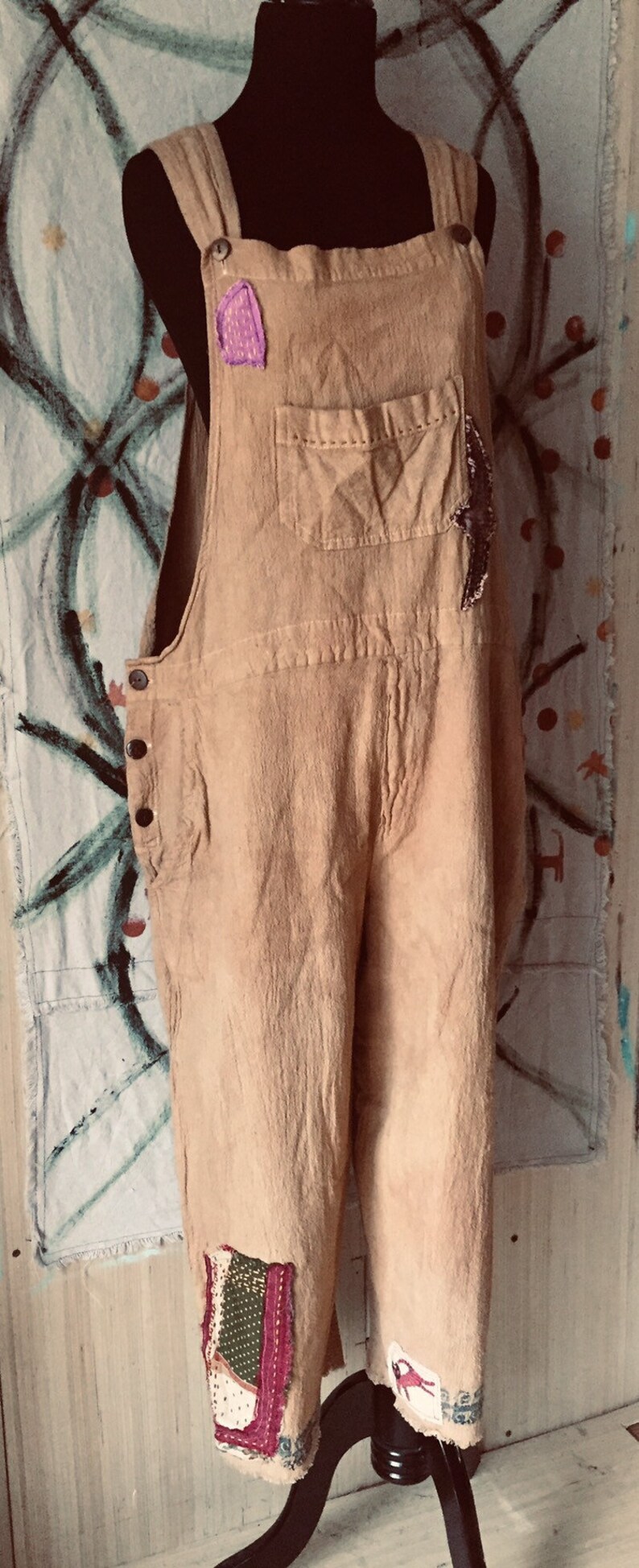 Patch Bibs Wearable Art Overalls One of a Kind romper with Etsy