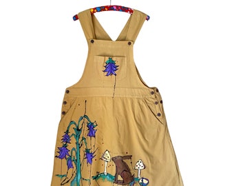 Size XL/2X - Harebell - Marigold Yellow Bib Dress - Knee Length Jumper Skirt, Fair Trade 100% cotton - fits XL/2X