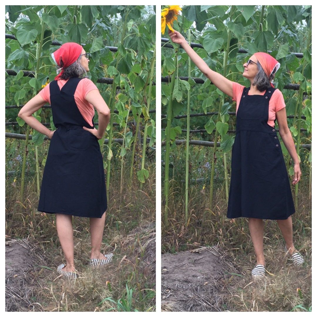 Black Bib Overall Dress in 6 Sizes Knee Length Cotton Jumper Etsy