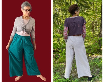 S and M fit XS-L - Olive Green Wide and Loose Flowy Pants - fair trade cotton adjustable waist wide leg