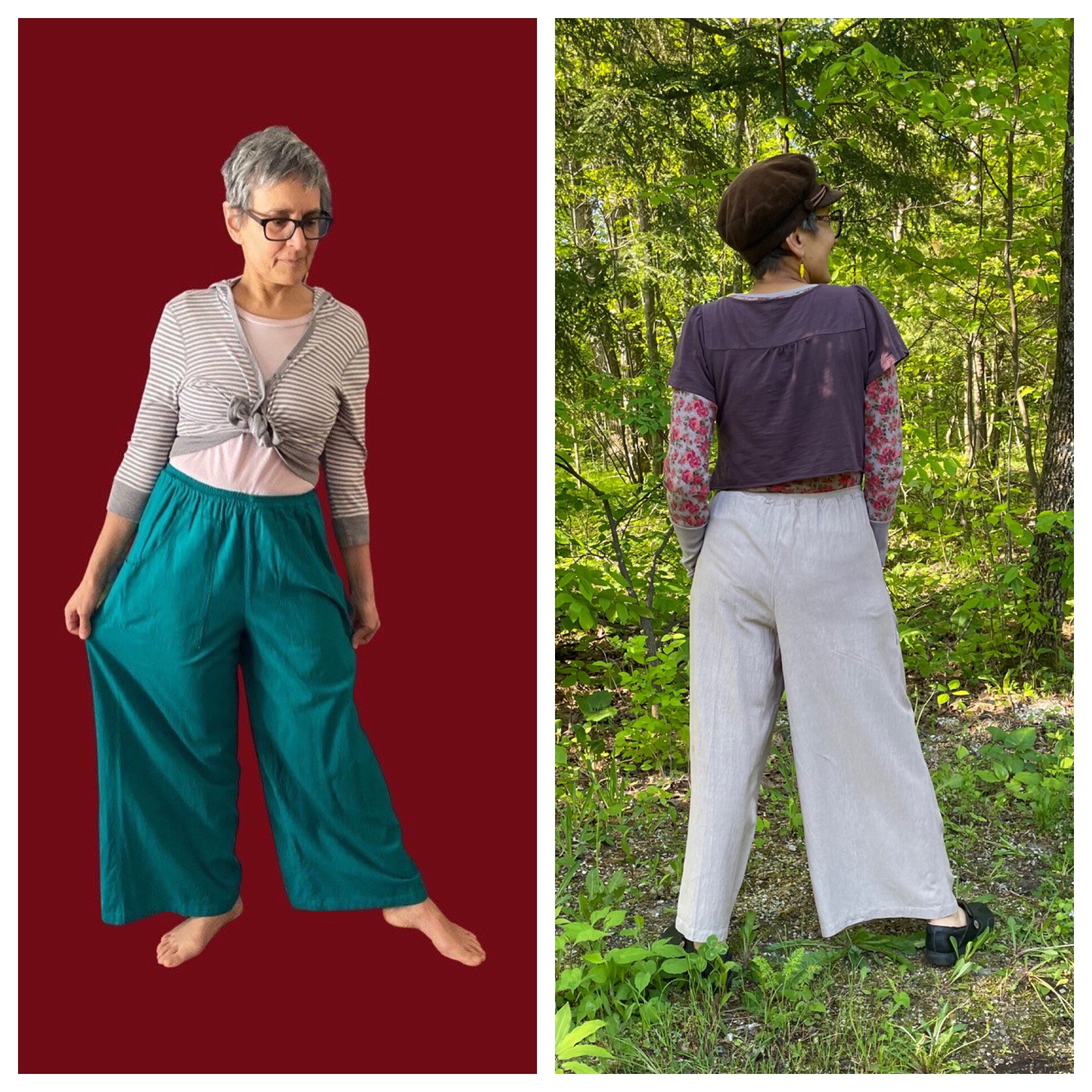 green flowy pants