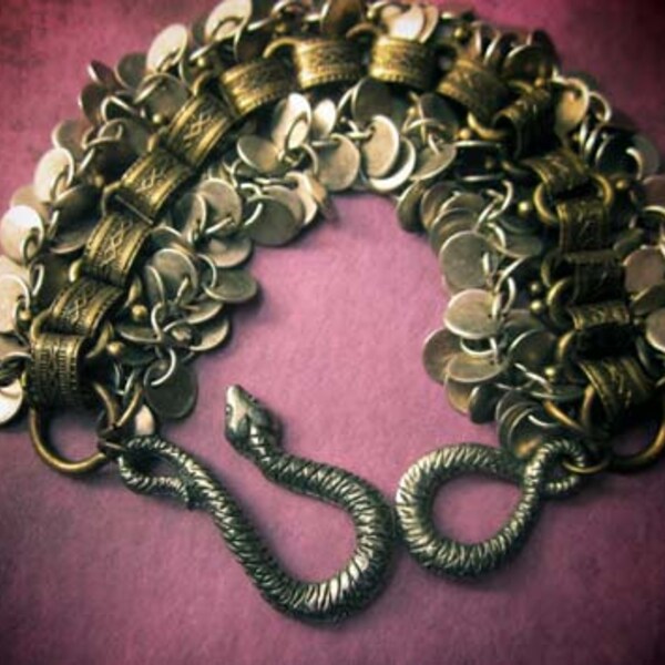 Snake Charmer Bracelet silver and brass charm handmade bracelet