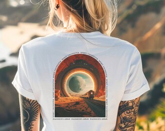 Trainbound Women's T-Shirt, Psychedelic Design, Graphic Tees, Rave Clothes, Moon Shirt, Otherworldly, Trippy Festival Wear, Surreal Art
