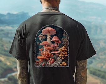 Mushroom Garden T-Shirt, Psychedelic Hippie Shirt Design, Graphic Tees, Rave Clothes, Magic Mushroom Trippy Art, Floral, Festival Wear