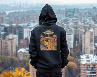 Downloads Hoodie, Psychedelic Sweatshirt, Hippie Design, Graphic Hoodie, Rave Clothes, Extraterrestrial, Vision, UFO, Trippy, Festival