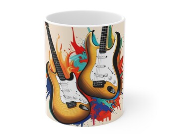Weiße Keramiktasse 11oz | Perfektes Geschenk für Gitarrenliebhaber | Gitarrengeschenk | Musikbecher | Kaffeetasse | Teetasse