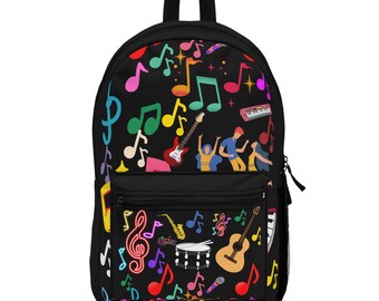 Black Backpack music design | Music Backpack | Spacious Backpack | Music Lover Gift | Travel Backpack | School Backpack